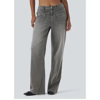 Photo of New Halara Flex Mid Rise Straight Leg Casual Jeans Pockets Gray Sz M Soft Denim