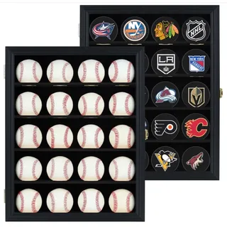 Photo of Baseball & Hockey Puck Wall Display Case Cabinet Acrylic Door Black