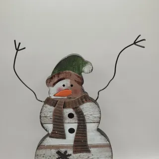 Photo of “Hope” Rustic Wooden snowman wire arms tin scarf standing wooden base 9.5"X5"