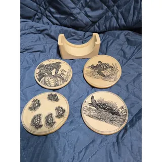 Photo of Set of 4 Turtle Coasters With Holder Vintage