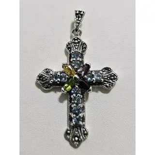 Photo of Silver 925 Colorful Stone Cross Pendant Charm