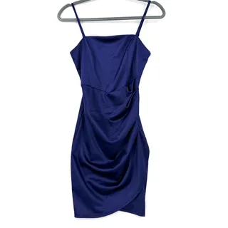 Photo of Emerald Sundae Navy Blue Satin Ruched Bodycon Mini Dress Size XS