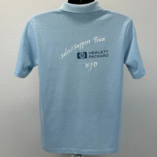 Photo of Vintage 80s Hewlett Packard Sales Support Team Polo Shirt L Large Blue Computers