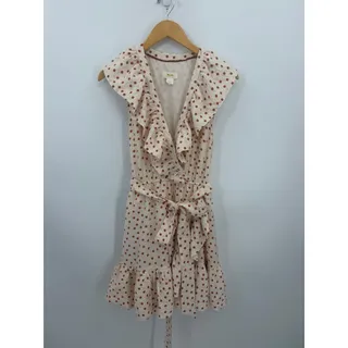 Photo of Maeve Anthropologie Cream Rust Polka Dot Ruffle Wrap Mini Dress Belt Medium Boho