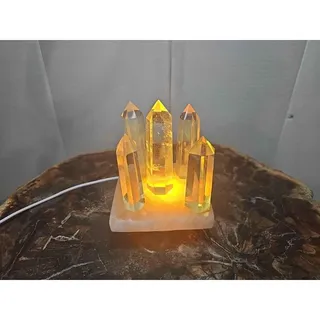 Photo of Yellow Smelt Quartz Crystal Points with Selenite Charging Base & LED Display — 5-Piece Set