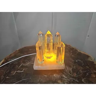Photo of Yellow Smelt Quartz Crystal Points with Selenite Charging Base & LED Display — 5-Piece Set
