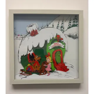 Photo of Dr Seuss Grinch Max’s Sleigh Rides 3D Shadow Box Wall Art 13” Christmas