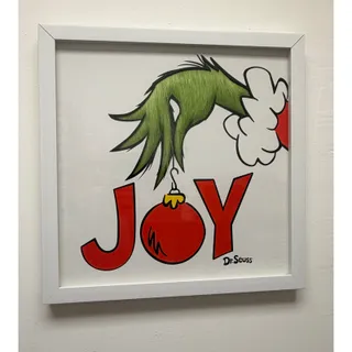 Photo of Dr Seuss The Grinch JOY Faux Fur Framed Wall Art 17” Christmas Decor