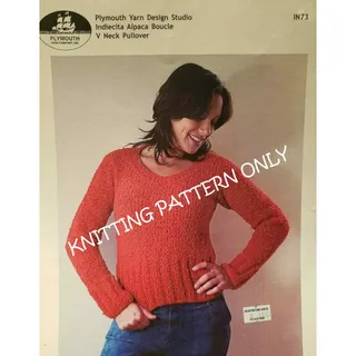 Photo of NWT Plymouth Yarn IN73 Indiecita Alpaca Boucle V Neck Pullover Knitting Pattern