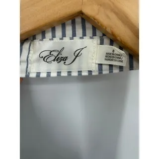 Photo of Eliza J Blue White Stripe Halter Shirtdress Floral Lace Smocked Back Midi Size 8