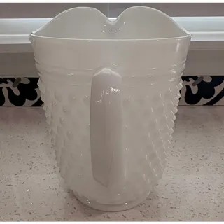 Photo of Vintage Fenton Hobnail Milk Glass 70 Oz Pitcher Ruffled Ice Lip 9.5” White