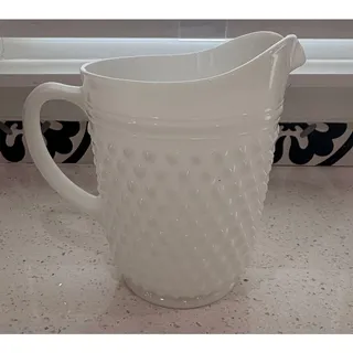 Photo of Vintage Fenton Hobnail Milk Glass 70 Oz Pitcher Ruffled Ice Lip 9.5” White