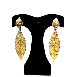 Photo of Vtg Signed GOLDETTE Earrings Textured Gold Dipped Dangle Leaf Leaves 3.25"
