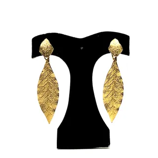 Photo of Vtg Signed GOLDETTE Earrings Textured Gold Dipped Dangle Leaf Leaves 3.25"