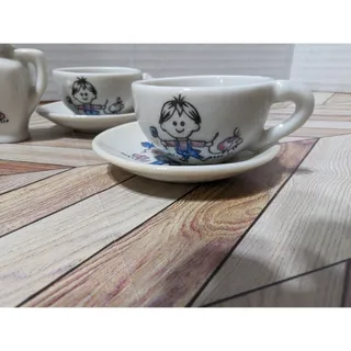 Photo of Vintage Made in Japan Children's Porcelain Tea Set Child With Pig Theme 11 Pc