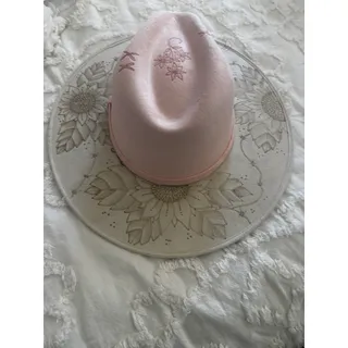 Photo of Gorgeous Blush Pink and Ivory Cowboy Hat W/Custom Burnt Designs. Must See Pics