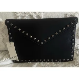 Photo of Sleek Black Studded Clutch/ Strap Option. Great Condition. Vegan W/Duster