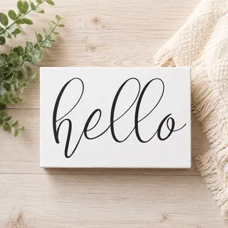Photo of Hello Wood Block Sign – Farmhouse Home Decor – WHITE &BLACK 6" X 3.75"