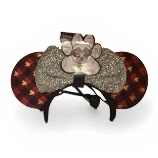 Photo of NWT Disney Rubies Pets Minnie Mouse Buffalo Plaid Silver Sequin Bow Pet Ears M/L