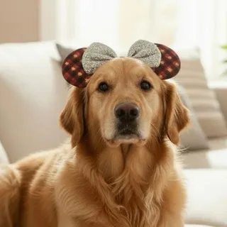 Photo of NWT Disney Rubies Pets Minnie Mouse Buffalo Plaid Silver Sequin Bow Pet Ears M/L