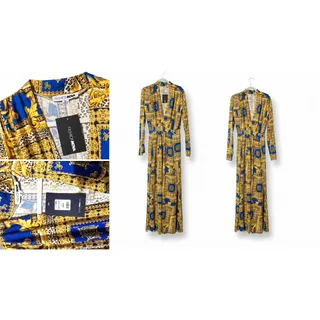 Photo of Fashion Nova Royal Blue Gold Baroque Print Maxi Dress XL NWT