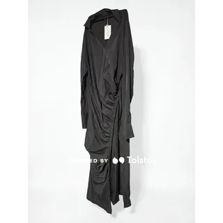 Photo of LORAGAL Black Draped Maxi Dress 3XL Collared Long Sleeve Ruched Asymmetrical NWT