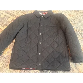 Photo of Tommy Bahama Youth Quilted Jacket Black Snap Front Plaid Lined Coat Size M 7/8