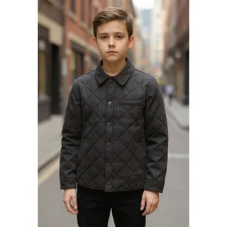 Photo of Tommy Bahama Youth Quilted Jacket Black Snap Front Plaid Lined Coat Size M 7/8