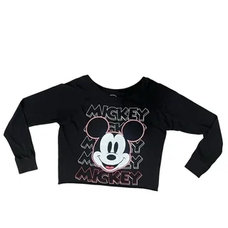 Photo of Disney Mickey Mouse Screen Print Black Cropped Scoop Neck Long Sleeve Tee size S
