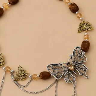 Photo of Boho Butterfly Tassel Bead Necklace Whimsey Goth Brown Tones