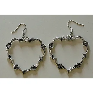 Photo of Romantic Goth Pierced Earrings Barbed Wire and Roses SIlver Hearts