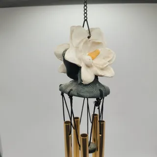 Photo of Garden wind chime White Yellow lily painted ceramic flower top and bottom