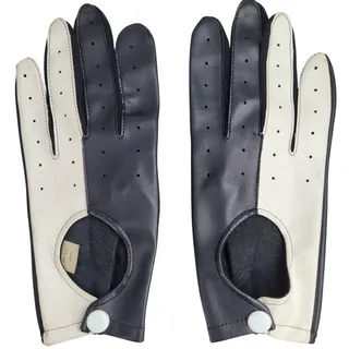 Photo of Vintage Cotton Driving Gloves Black White Snap Wrist Japan