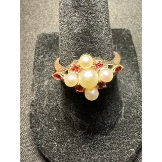 Photo of Vintage Sterling Silver Real Pearl Tourmaline Ring Size 7