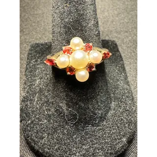 Photo of Vintage Sterling Silver Real Pearl Tourmaline Ring Size 7