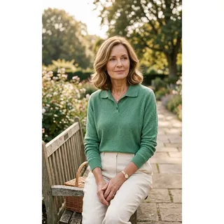 Photo of Alfred Dunner emerald floral jacquard long-sleeve polo top