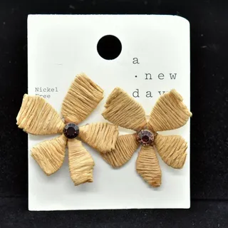 Photo of A New Day tan flower earrings with gemstone center