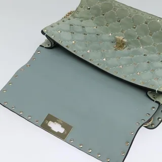 Photo of Valentino Suede Studs Chain Shoulder Bag Light Blue