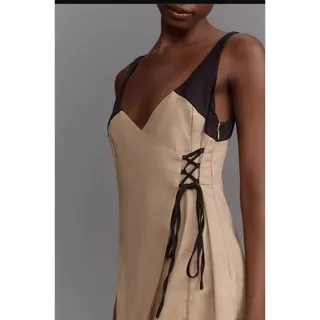 Photo of NWT By Anthropologie Sleeveless Linen Wrap Mini Dress $168 SIZE 12 Gold