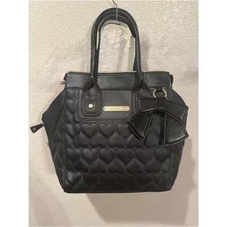 Photo of Betsey Johnson Large Heart Quilted Tote Satchel Purse with Gold Accents