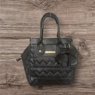 Photo of Betsey Johnson Large Heart Quilted Tote Satchel Purse with Gold Accents