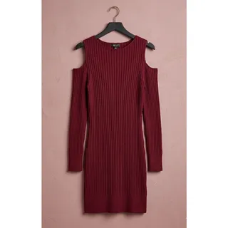 Photo of Fashion Burgundy Ribbed Cold-Shoulder Bodycon Sweater Dress Size XL