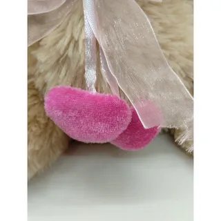 Photo of Beige & Pink Plush Teddy Bear w/ Bow Heart Paws Brown Eyes Love & Hearts 2013