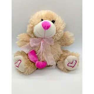 Photo of Beige & Pink Plush Teddy Bear w/ Bow Heart Paws Brown Eyes Love & Hearts 2013
