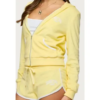 Photo of Edikted Madilyn Terry Cloth Zip-Up Hoodie in yellow,