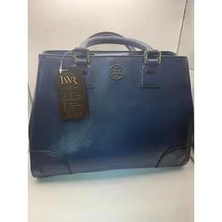 Photo of Tory Burch Robinson Double-Zip Tote | Navy Blue Saffiano Leather | Medium