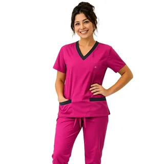Photo of New York Laundry Medics Burgandy Shorts Sleeve Scrub Top, S