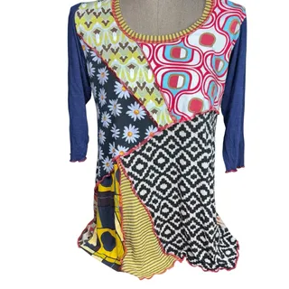 Photo of Hand Jive Boho Top Women Large Patchwork Wearable Art Hippie Artsy Bohemian