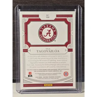 Photo of Tua Tagovailoa /25 RC 2020 National Treasures #106 RPA Rookie Patch Auto Alabama