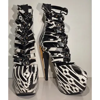 Photo of SHI by Journeys Platform Heels Womens Size 10 Black White Tribal Cage Heels